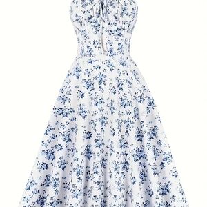 Strapless Blue Floral Women's Dress